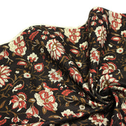 Tissu coton fin imprimé INDIENNES noir aux fleurs indiennes ocres, rouges et écrues - TissusPapi.com