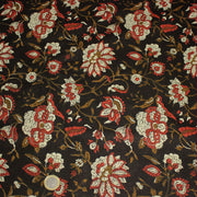Tissu coton fin imprimé INDIENNES noir aux fleurs indiennes ocres, rouges et écrues - TissusPapi.com