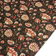 Tissu coton fin imprimé INDIENNES noir aux fleurs indiennes ocres, rouges et écrues - TissusPapi.com