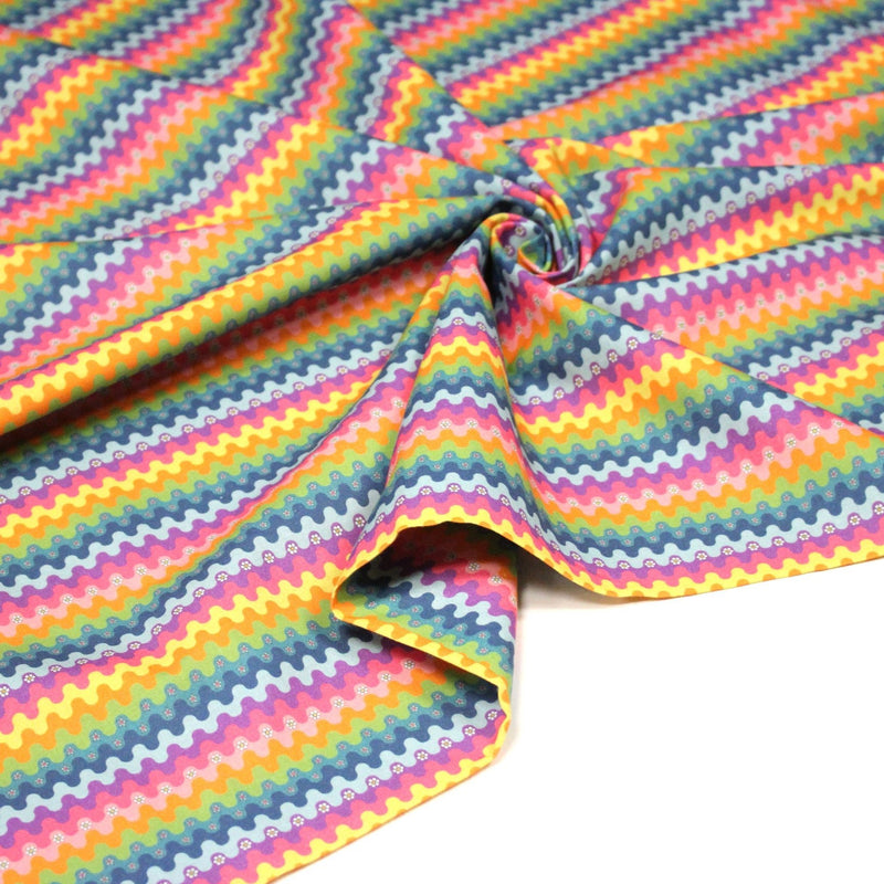 Tissu cotonnade aux vaguelettes multicolores - OEKO - TEX - TissusPapi.com