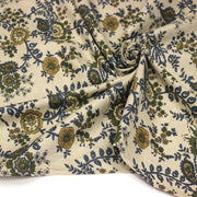 Tissu coton fin imprimé INDIENNES écru aux fleurs indiennes bleues, vertes, jaunes - TissusPapi.com
