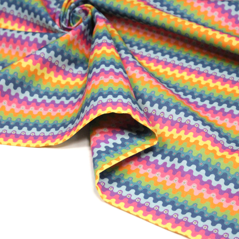 Tissu cotonnade aux vaguelettes multicolores - OEKO - TEX - TissusPapi.com