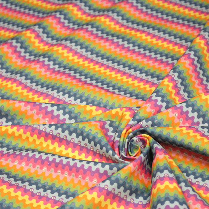 Tissu cotonnade aux vaguelettes multicolores - OEKO-TEX