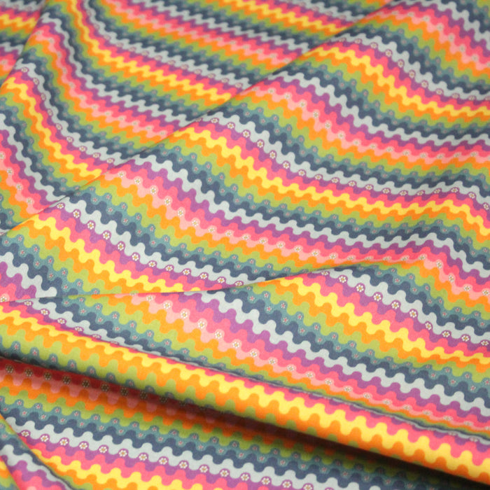 Tissu cotonnade aux vaguelettes multicolores - OEKO-TEX