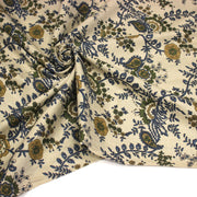 Tissu coton fin imprimé INDIENNES écru aux fleurs indiennes bleues, vertes, jaunes - TissusPapi.com