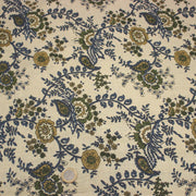 Tissu coton fin imprimé INDIENNES écru aux fleurs indiennes bleues, vertes, jaunes - TissusPapi.com