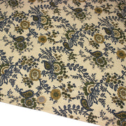 Tissu coton fin imprimé INDIENNES écru aux fleurs indiennes bleues, vertes, jaunes - TissusPapi.com