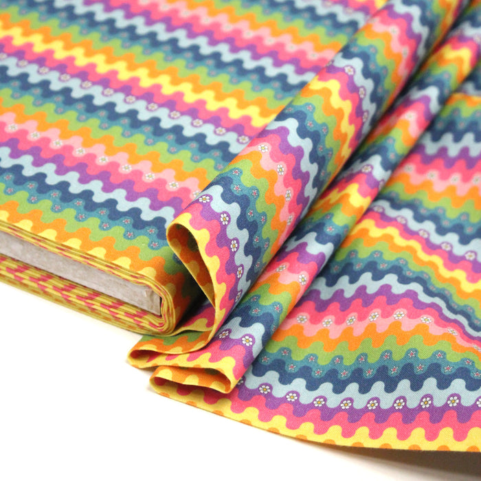 Tissu cotonnade aux vaguelettes multicolores - OEKO-TEX