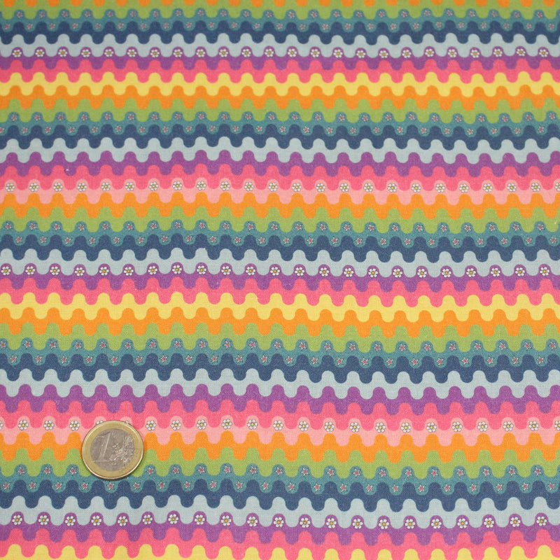 Tissu cotonnade aux vaguelettes multicolores - OEKO - TEX - TissusPapi.com