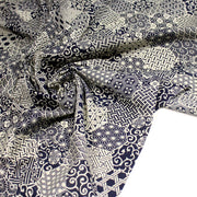 Tissu coton fin, Motifs japonais Asanoha, Seigaiha et Kikkō écru & indigo - STANDARD 100 OEKO - TEX - TissusPapi.com