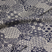 Tissu coton fin, Motifs japonais Asanoha, Seigaiha et Kikkō écru & indigo - STANDARD 100 OEKO - TEX - TissusPapi.com