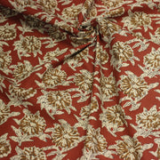 Tissu coton fin imprimé INDIENNES rouge rouille aux fleurs écrues et ocres - TissusPapi.com