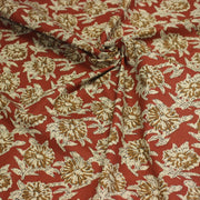 Tissu coton fin imprimé INDIENNES rouge rouille aux fleurs écrues et ocres - TissusPapi.com
