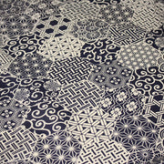 Tissu coton fin, Motifs japonais Asanoha, Seigaiha et Kikkō écru & indigo - STANDARD 100 OEKO - TEX - TissusPapi.com