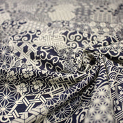 Tissu coton fin, Motifs japonais Asanoha, Seigaiha et Kikkō écru & indigo - STANDARD 100 OEKO - TEX - TissusPapi.com