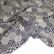 Tissu coton fin, Motifs japonais Asanoha, Seigaiha et Kikkō écru & indigo - STANDARD 100 OEKO - TEX - TissusPapi.com