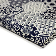 Tissu coton fin, Motifs japonais Asanoha, Seigaiha et Kikkō écru & indigo - STANDARD 100 OEKO - TEX - TissusPapi.com