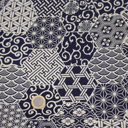 Tissu coton fin, Motifs japonais Asanoha, Seigaiha et Kikkō écru & indigo - STANDARD 100 OEKO - TEX - TissusPapi.com