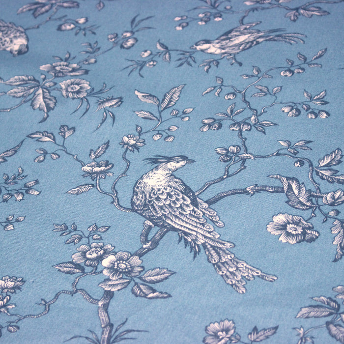 Tissu coton épais demi-natté TOILE DE JOUY AUX MESANGES, grande largeur 280cm : cinq couleurs dispos - OEKO-TEX