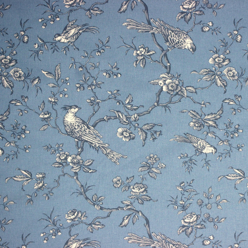 Tissu coton épais demi - natté TOILE DE JOUY AUX MESANGES, grande largeur 280cm : cinq couleurs dispos - OEKO - TEX - TissusPapi.com