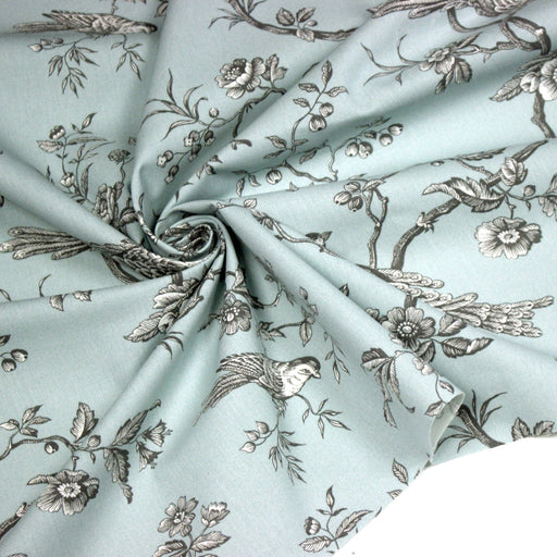 Tissu coton épais demi - natté TOILE DE JOUY AUX MESANGES, grande largeur 280cm : cinq couleurs dispos - OEKO - TEX - TissusPapi.com