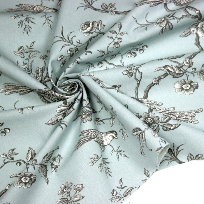 Tissu coton épais demi-natté TOILE DE JOUY AUX MESANGES, grande largeur 280cm : cinq couleurs dispos - OEKO-TEX