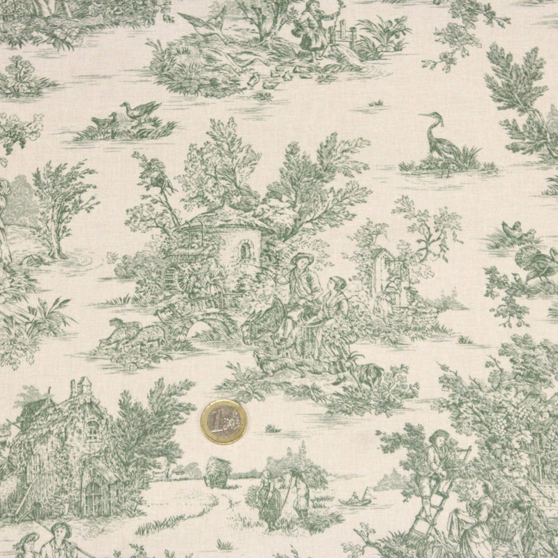 Tissu coton Toile de Jouy traditionnelle 160cm de large : bleu, rouge, vert, gris - OEKO - TEX - TissusPapi.com