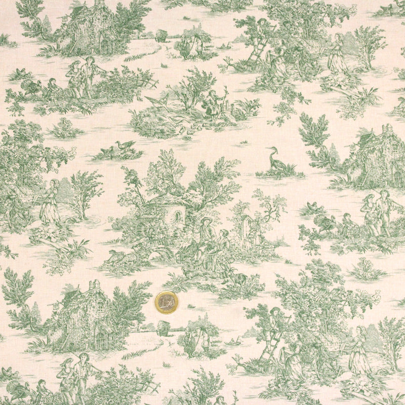 Tissu coton Toile de Jouy traditionnelle 160cm de large : bleu, rouge, vert, gris - OEKO - TEX - TissusPapi.com