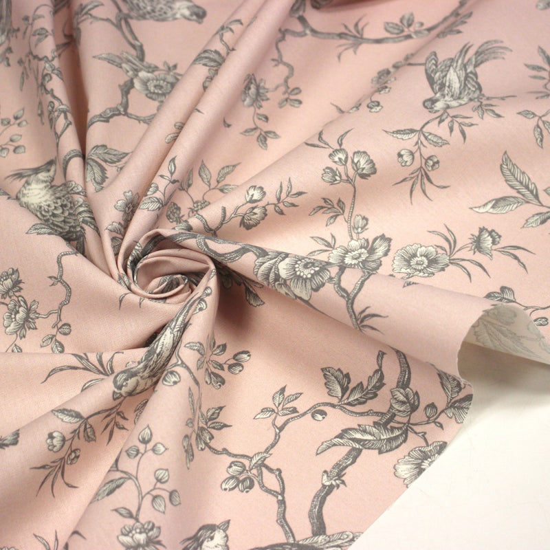 Tissu coton épais demi - natté TOILE DE JOUY AUX MESANGES, grande largeur 280cm : cinq couleurs dispos - OEKO - TEX - TissusPapi.com