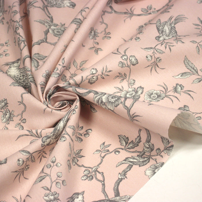 Tissu coton épais demi-natté TOILE DE JOUY AUX MESANGES, grande largeur 280cm : cinq couleurs dispos - OEKO-TEX