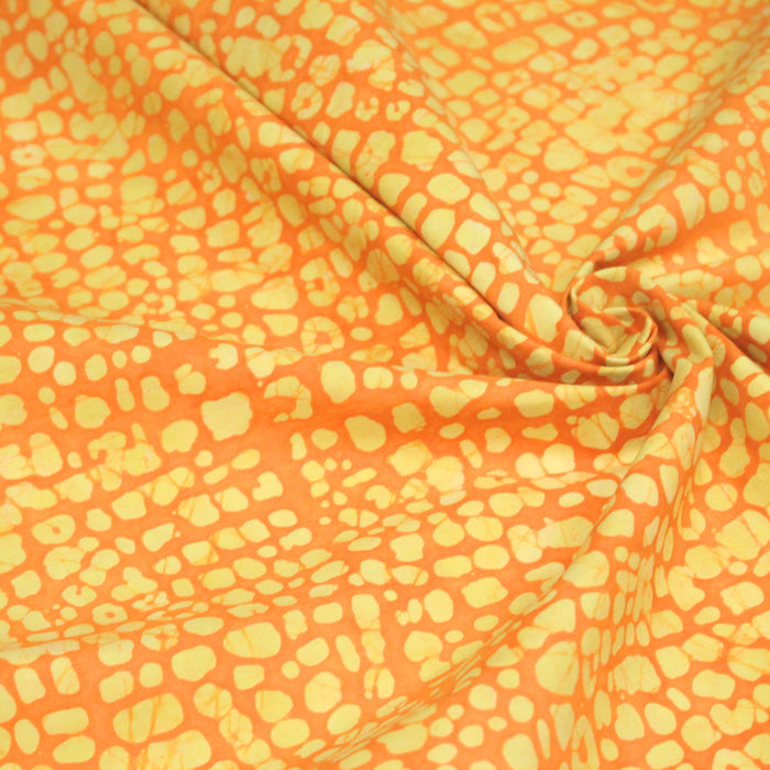 Tissu de coton Batik block print indien traditionnel, safran aux écailles jaunes