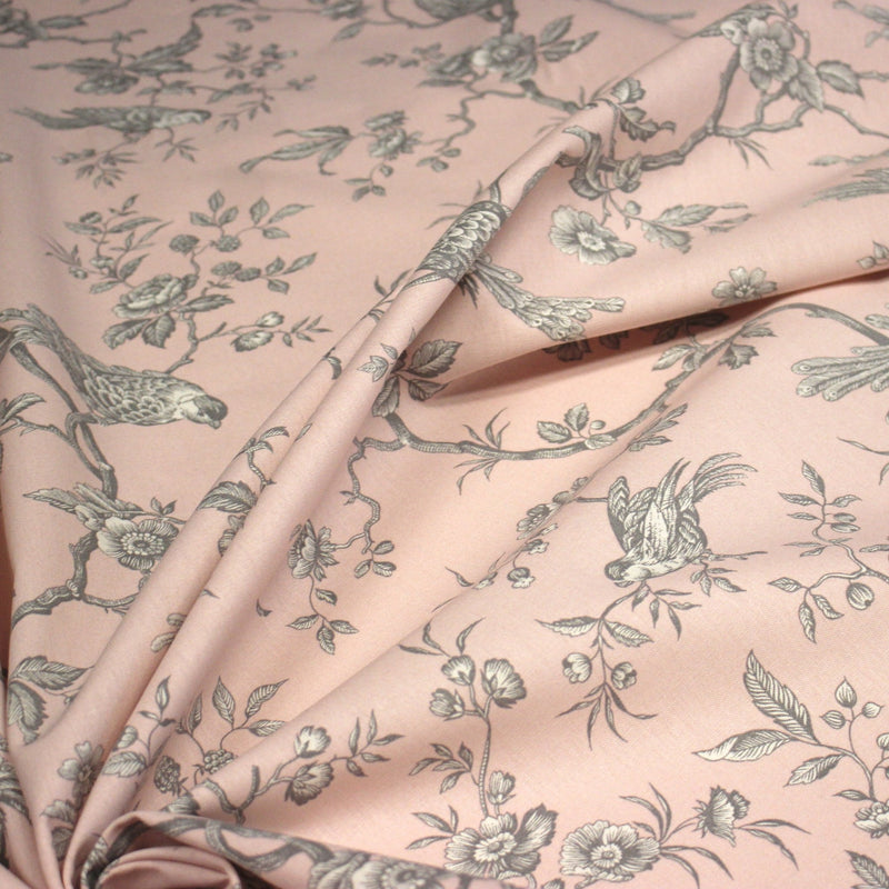 Tissu coton épais demi - natté TOILE DE JOUY AUX MESANGES, grande largeur 280cm : cinq couleurs dispos - OEKO - TEX - TissusPapi.com