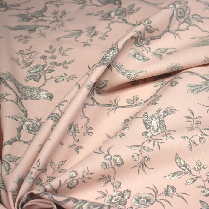Tissu coton épais demi-natté TOILE DE JOUY AUX MESANGES, grande largeur 280cm : cinq couleurs dispos - OEKO-TEX