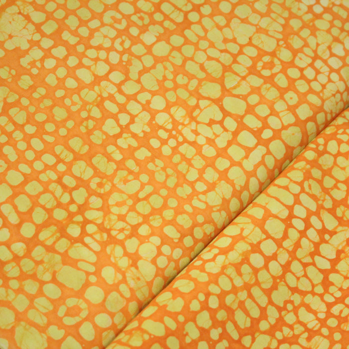 Tissu de coton Batik block print indien traditionnel, safran aux écailles jaunes