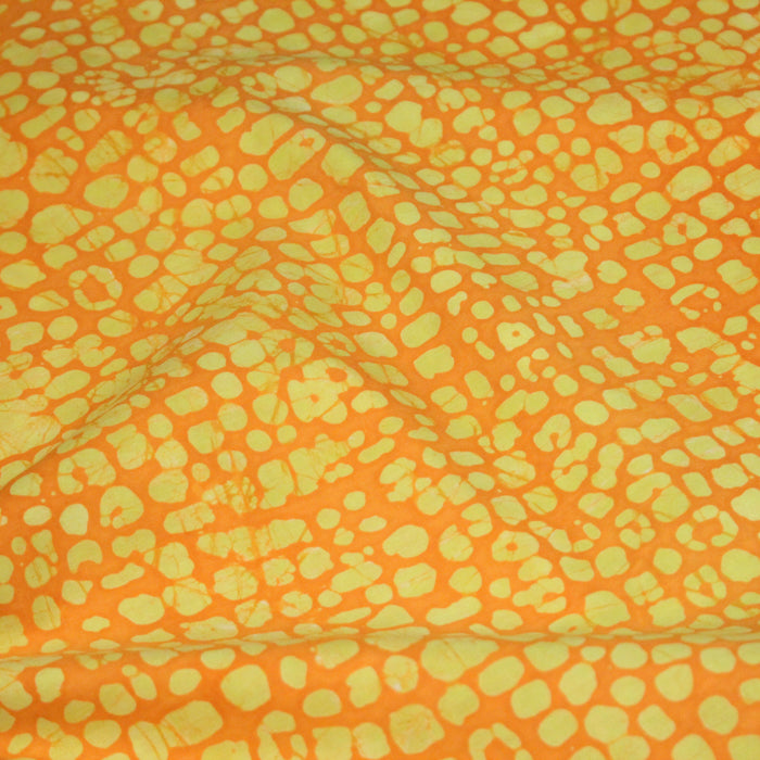 Tissu de coton Batik block print indien traditionnel, safran aux écailles jaunes