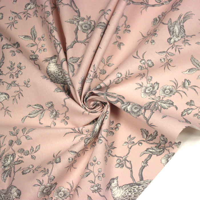 Tissu coton épais demi-natté TOILE DE JOUY AUX MESANGES, grande largeur 280cm : cinq couleurs dispos - OEKO-TEX