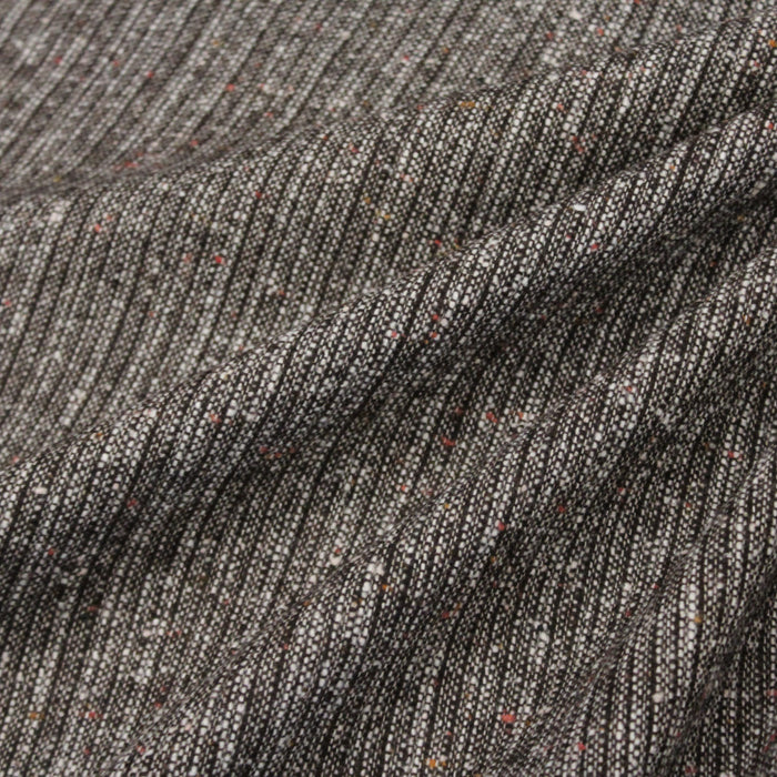 Tissu lainage tweed rayé chocolat & écru - Fabrication italienne