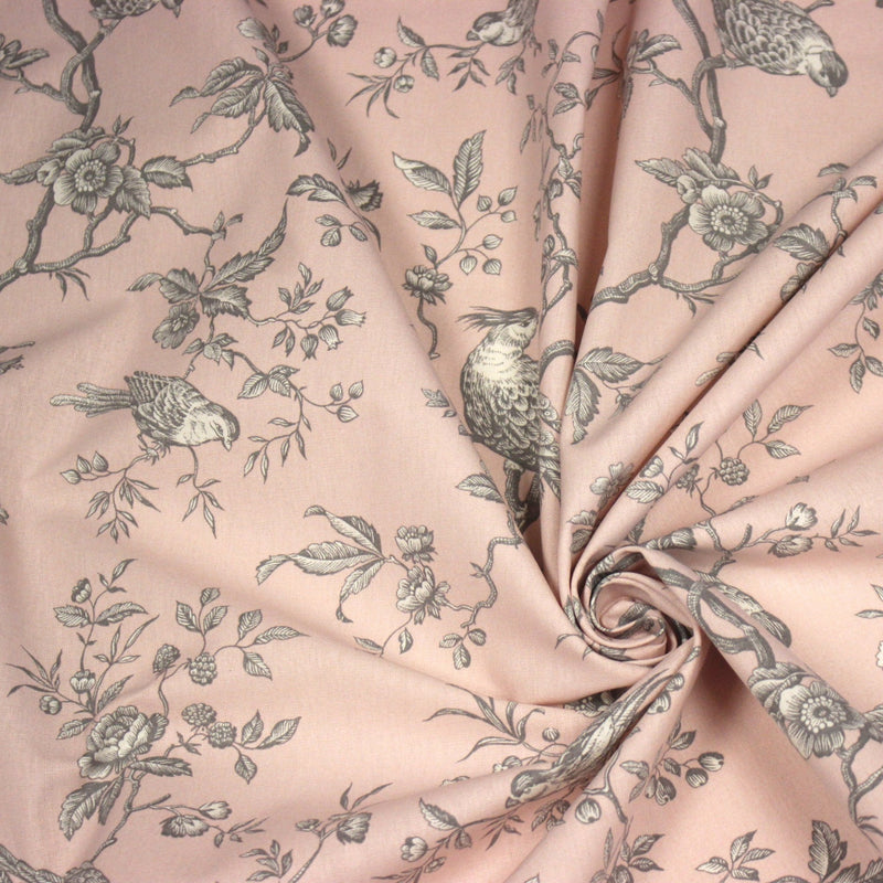 Tissu coton épais demi - natté TOILE DE JOUY AUX MESANGES, grande largeur 280cm : cinq couleurs dispos - OEKO - TEX - TissusPapi.com