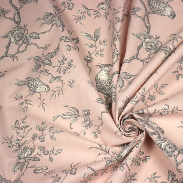 Tissu coton épais demi-natté TOILE DE JOUY AUX MESANGES, grande largeur 280cm : cinq couleurs dispos - OEKO-TEX