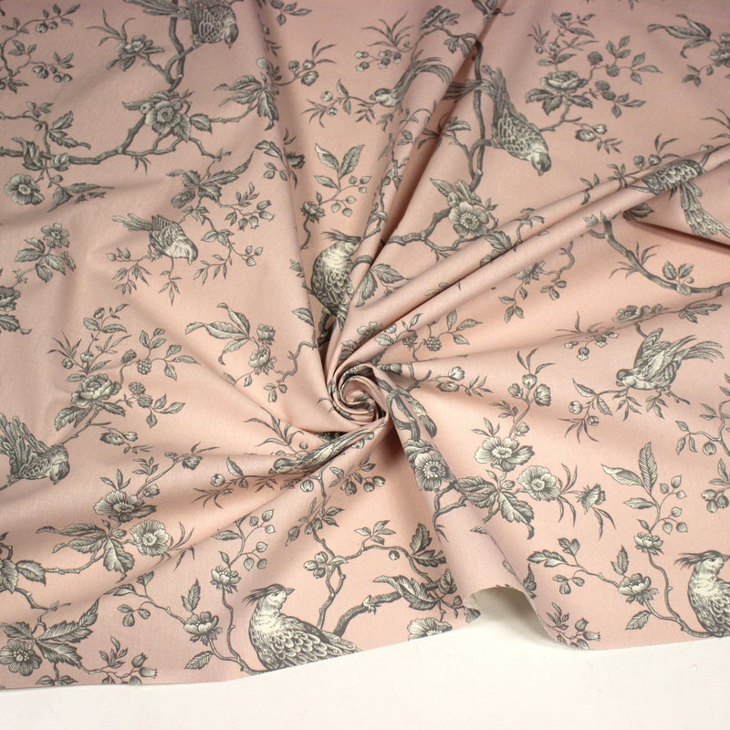 Tissu coton épais demi - natté TOILE DE JOUY AUX MESANGES, grande largeur 280cm : cinq couleurs dispos - OEKO - TEX - TissusPapi.com