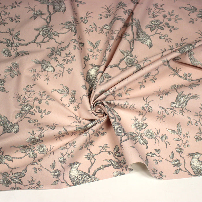Tissu coton épais demi-natté TOILE DE JOUY AUX MESANGES, grande largeur 280cm : cinq couleurs dispos - OEKO-TEX
