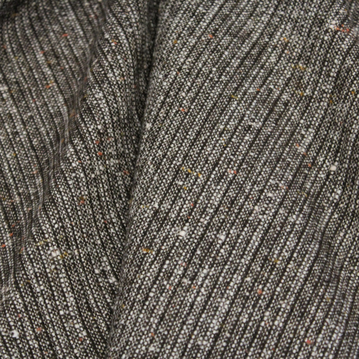 Tissu lainage tweed rayé chocolat & écru - Fabrication italienne