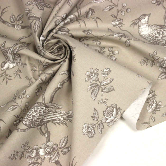 Tissu coton épais demi-natté TOILE DE JOUY AUX MESANGES, grande largeur 280cm : cinq couleurs dispos - OEKO-TEX