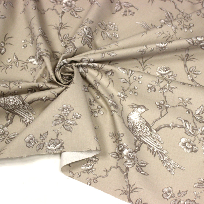Tissu coton épais demi-natté TOILE DE JOUY AUX MESANGES, grande largeur 280cm : cinq couleurs dispos - OEKO-TEX