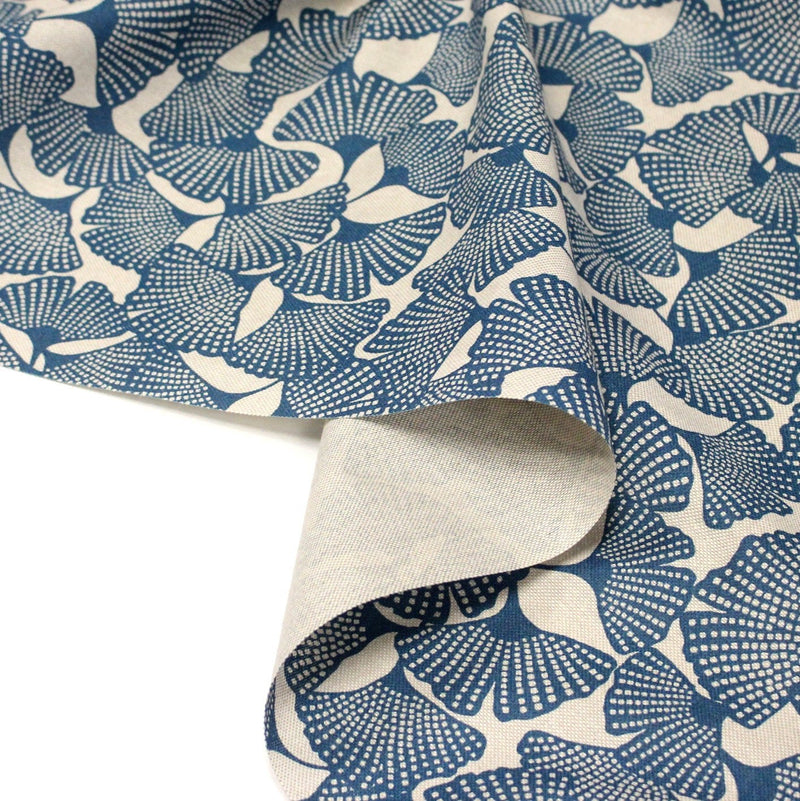 Tissu coton demi natté motif japonais GINKGO : BLEU ou NOIR - OEKO - TEX STANDARD 100 - TissusPapi.com