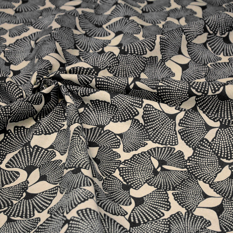 Tissu coton demi natté motif japonais GINKGO : BLEU ou NOIR - OEKO - TEX STANDARD 100 - TissusPapi.com