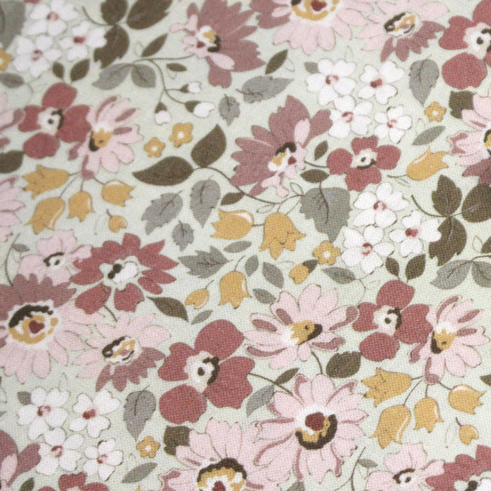 Tissu popeline coton fleuri rose indien, jaune et vert - COLLECTION HONORINE - OEKO-TEX