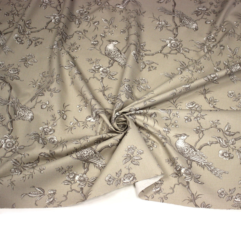 Tissu coton épais demi - natté TOILE DE JOUY AUX MESANGES, grande largeur 280cm : cinq couleurs dispos - OEKO - TEX - TissusPapi.com