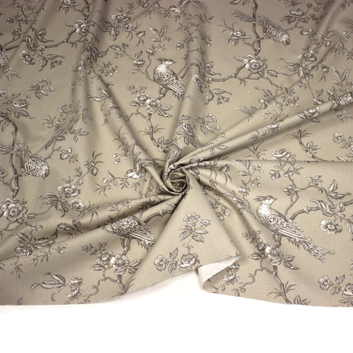 Tissu coton épais demi-natté TOILE DE JOUY AUX MESANGES, grande largeur 280cm : cinq couleurs dispos - OEKO-TEX