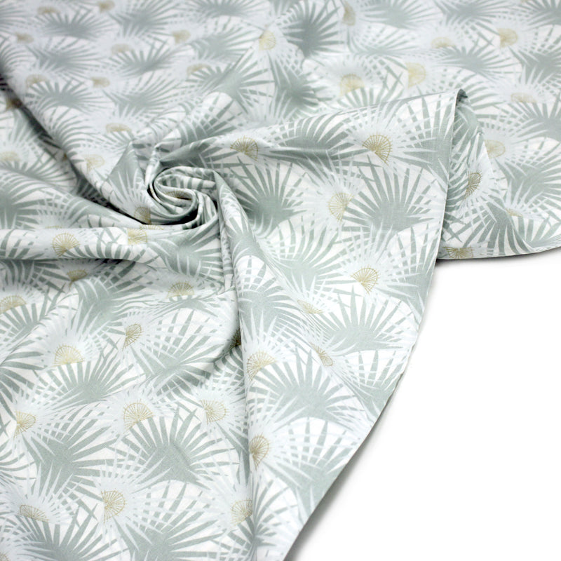 Tissu cotonnade blanc aux branches tropicales & arbres du voyageur - OEKO - TEX STANDARD 100 - TissusPapi.com